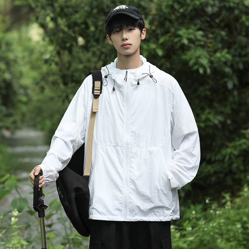 Men's Thin Ice Silk Hooded Solid Color Sun Protection Clothing