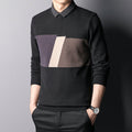 Colorblock Slim Top Fall Winter Men's Shirt Collar Knitwear