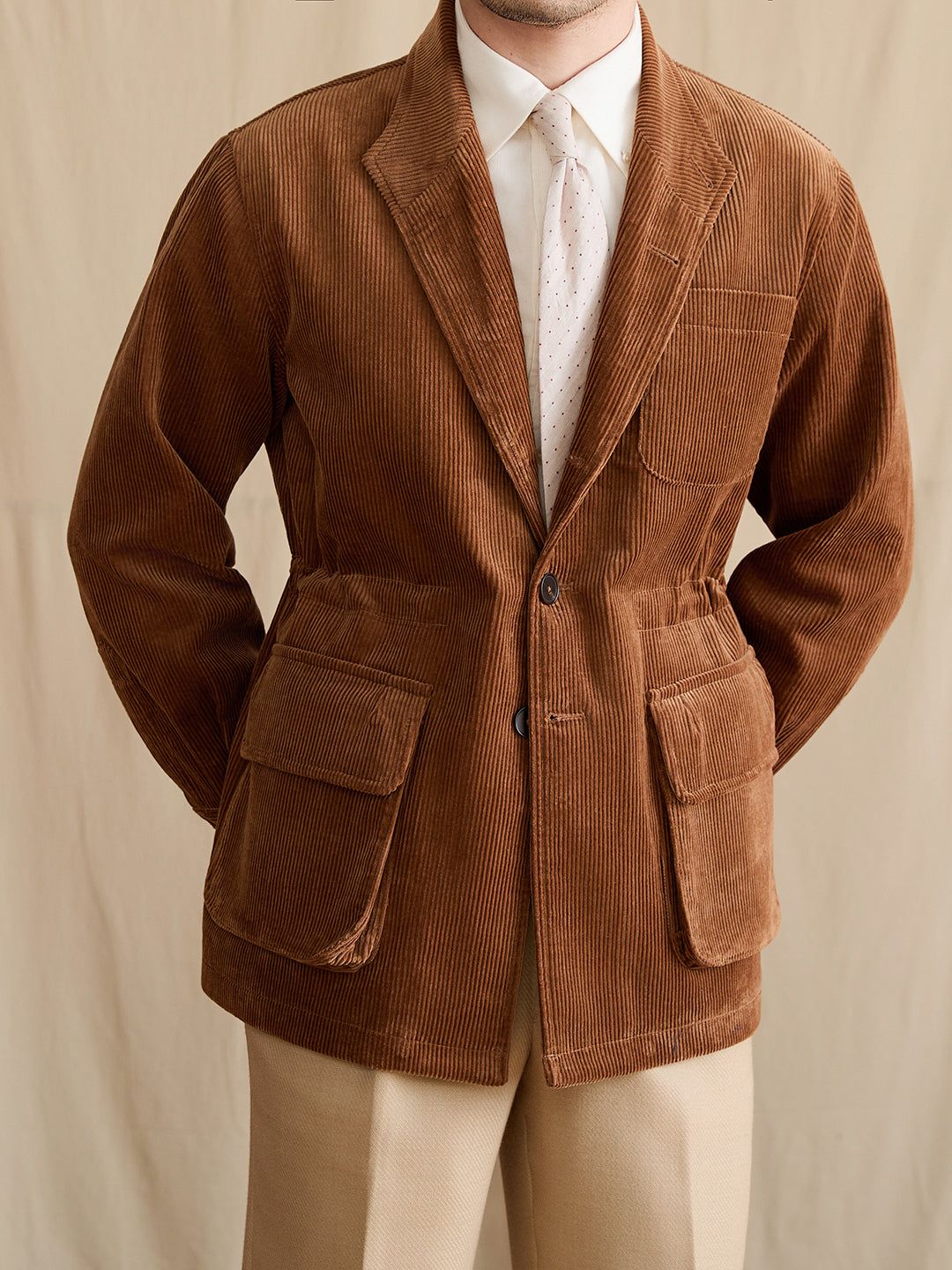 Casual Fashionable Retro Outdoor Keep Warm Corduroy Polo Collar Jacket Men