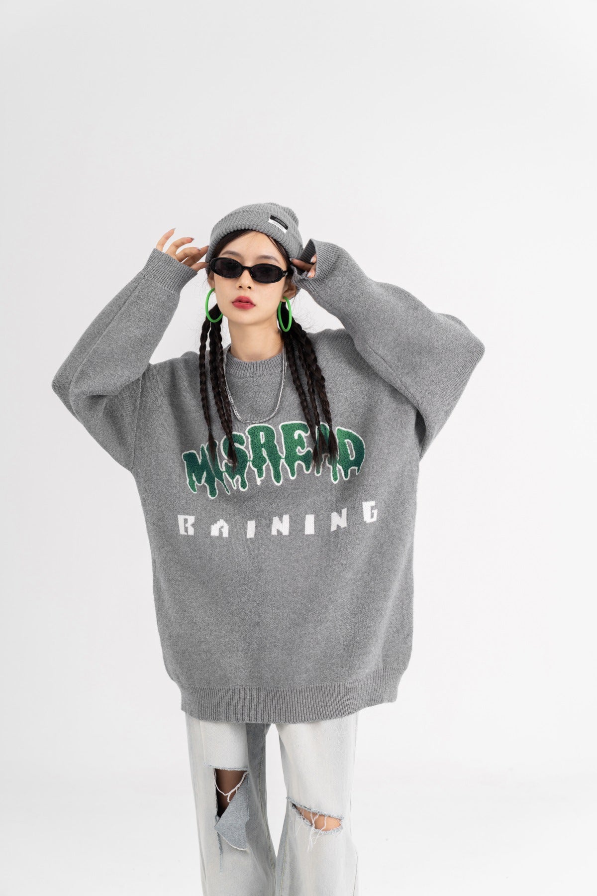Lazy Couple Men And Women Embroidered With Letters Sweater