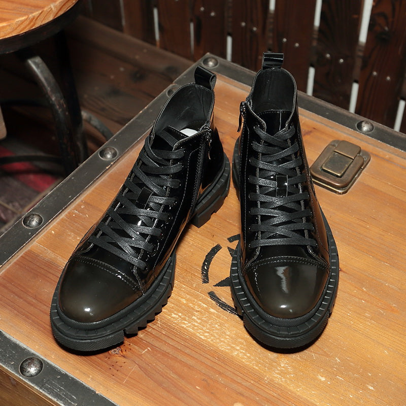 Zipper High Top Shoes Men's Leather Personalized Gradient Color