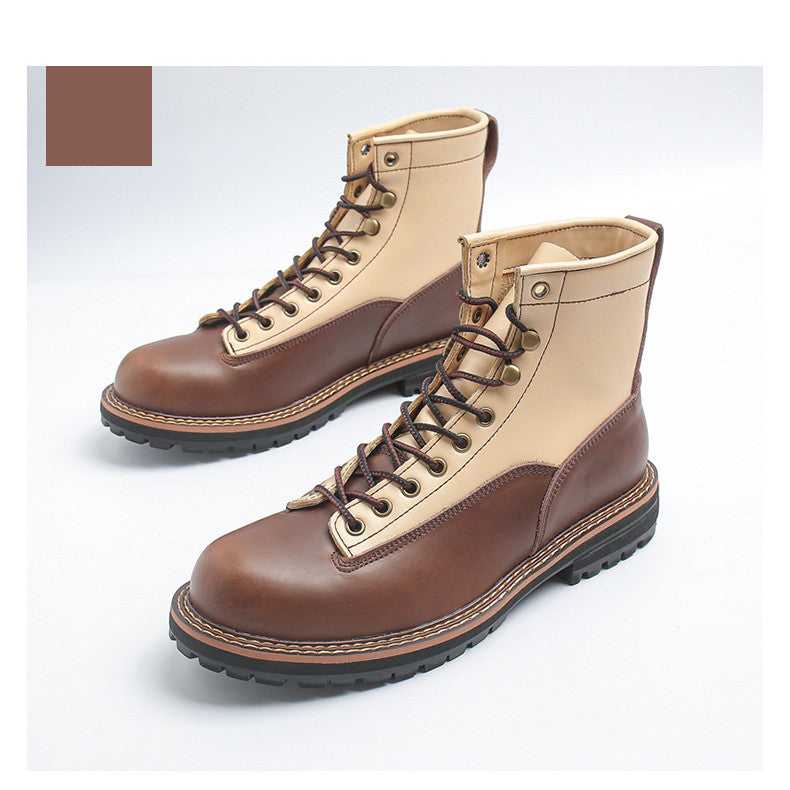Fashion Contrast Color Cowhide Tooling Men's Boots