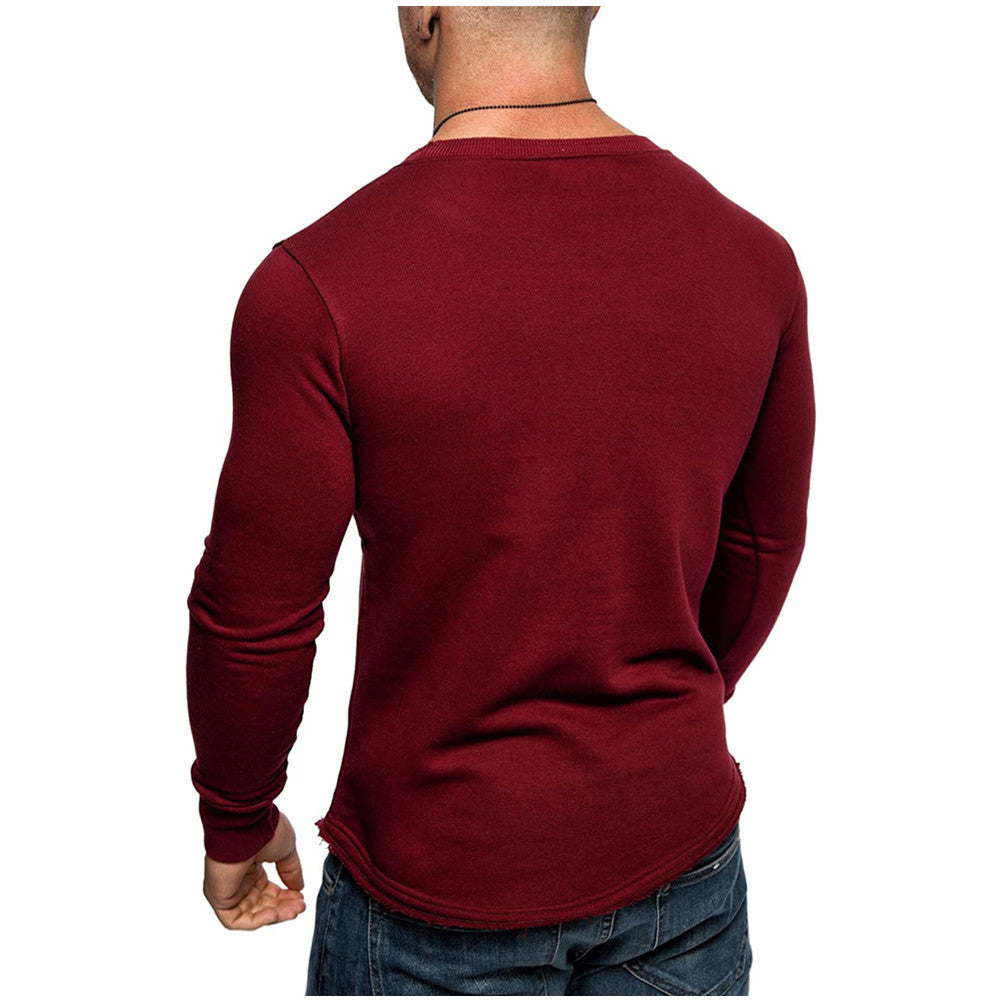 European And American Men's Solid Color Sweater With Round Neck