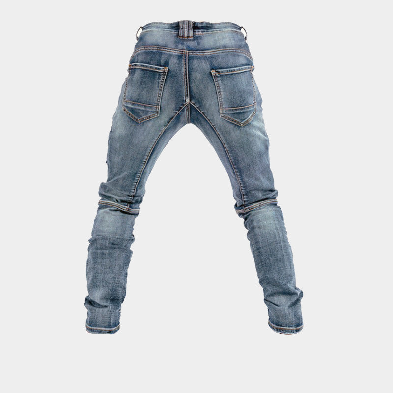 European And American Motorcycle Double Zipper Cycling Pants Four Seasons Slim Racing Anti-fall Jeans