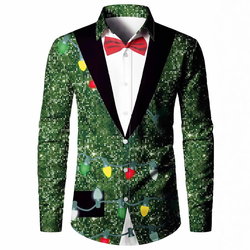 Fashion Men's False Two Pieces Digital Printing Shirt