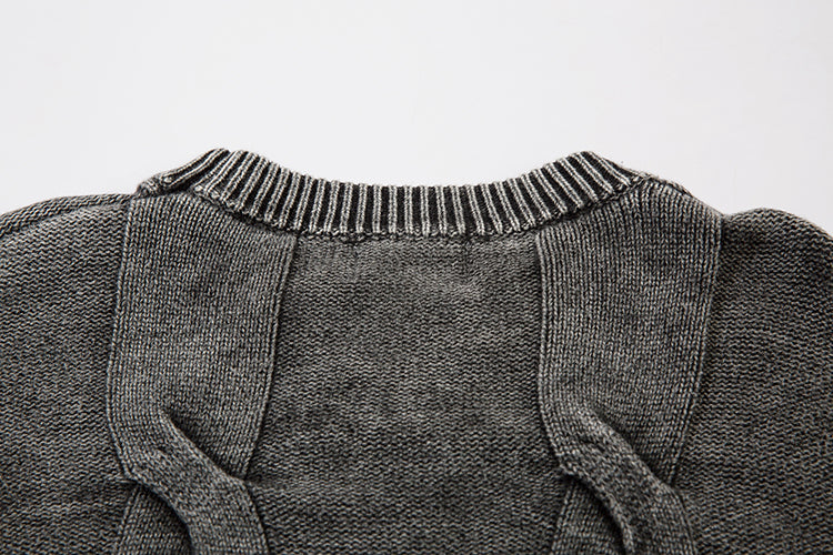 Washed And Worn  Men's Autumn And Winter Loose Casual Long Sleeves Twisted Twist Round Neck Sweater Idle Style