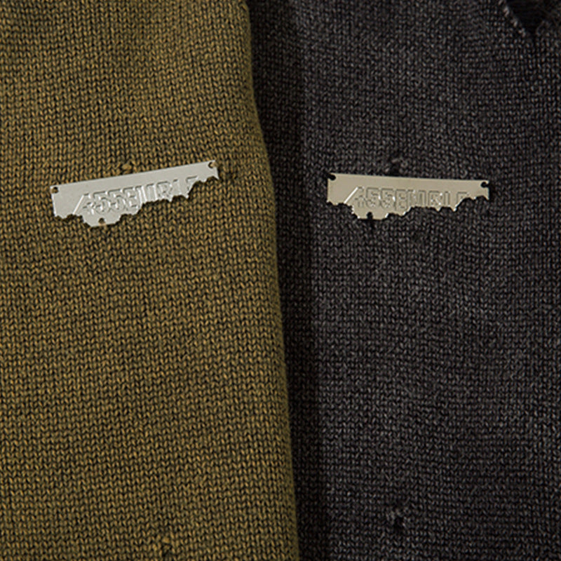Heavy-duty Washed Make Old Ripped Round Neck Sweater