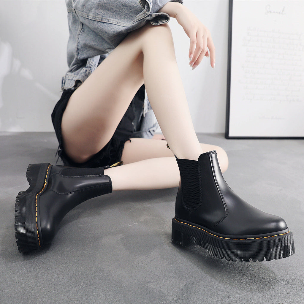 Women's Thick-soled English Leather Platform Martin Boots