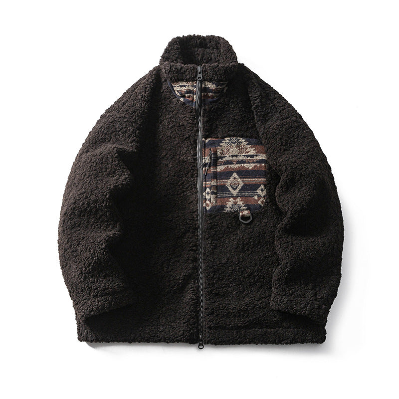 American Retro Patchwork Cashmere Cotton-padded Coat