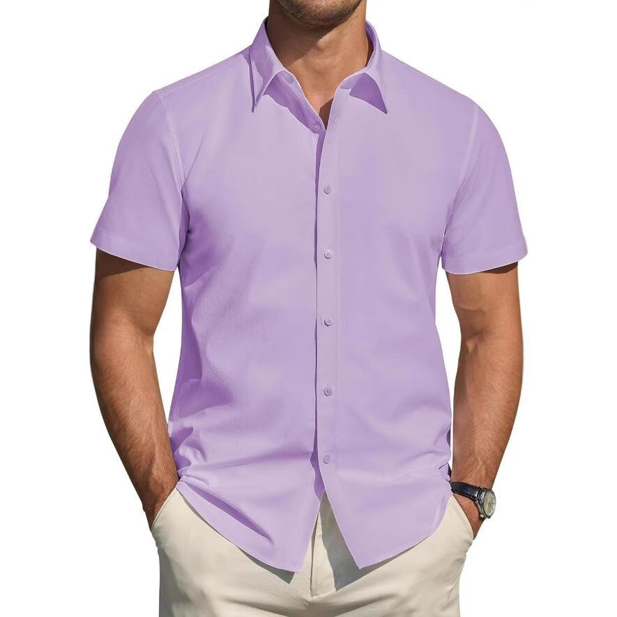 Mens Short-sleeve Stretchy Plus-size Lightweight Shirt