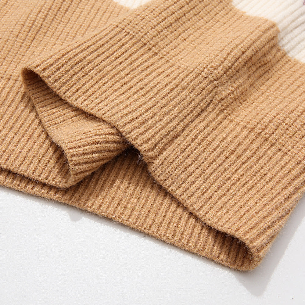 Irregular Color-block Panel Crew Neck Sweater