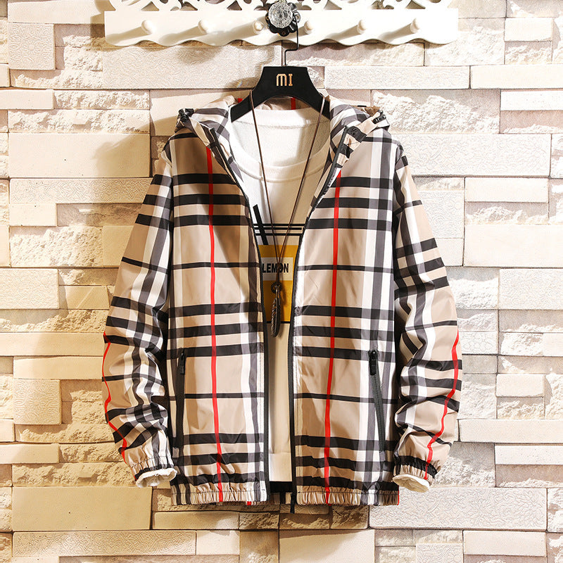 Men's new style Slim Hooded Plaid Jacket