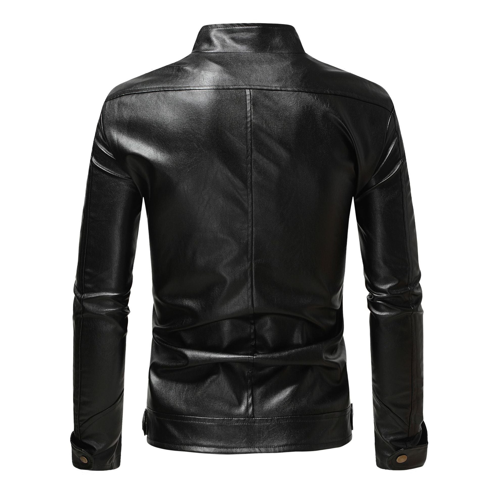 Men's Leather Coat Stand Collar Double Zipper