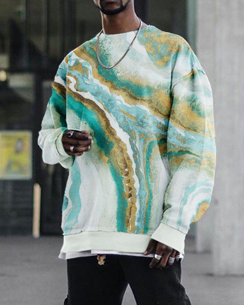 Men's D Digital Printing Loose Casual Round Neck