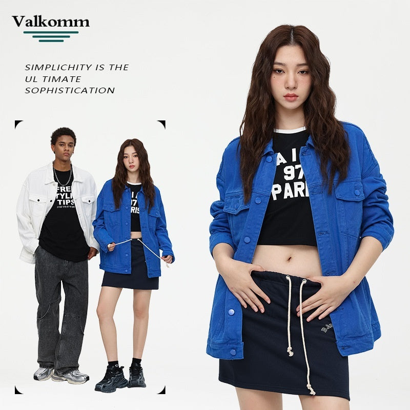 Simplicity Solid Color Loose Denim Jacket