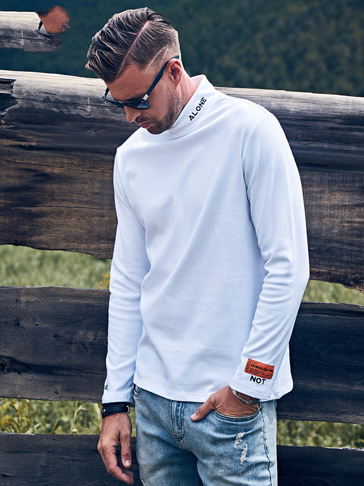 Men's Long-sleeved T-shirt With Velvet Half High Collar To Keep Warm Inside