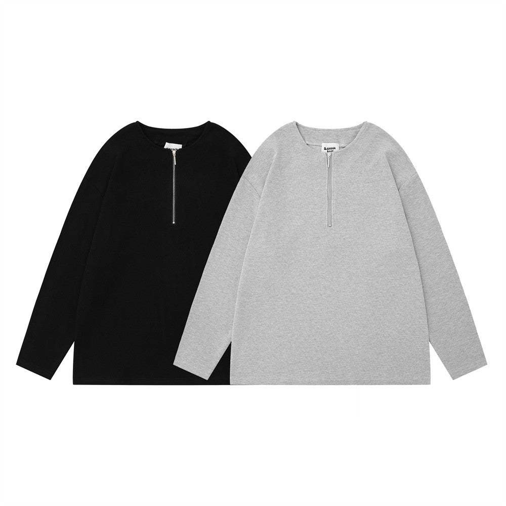 Solid Color Loose Half Long-sleeve Zipper Men