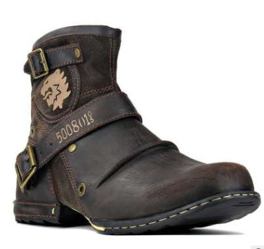 Round Toe European And American Retro Embroidered Men's Leather Boots Men's Shoes