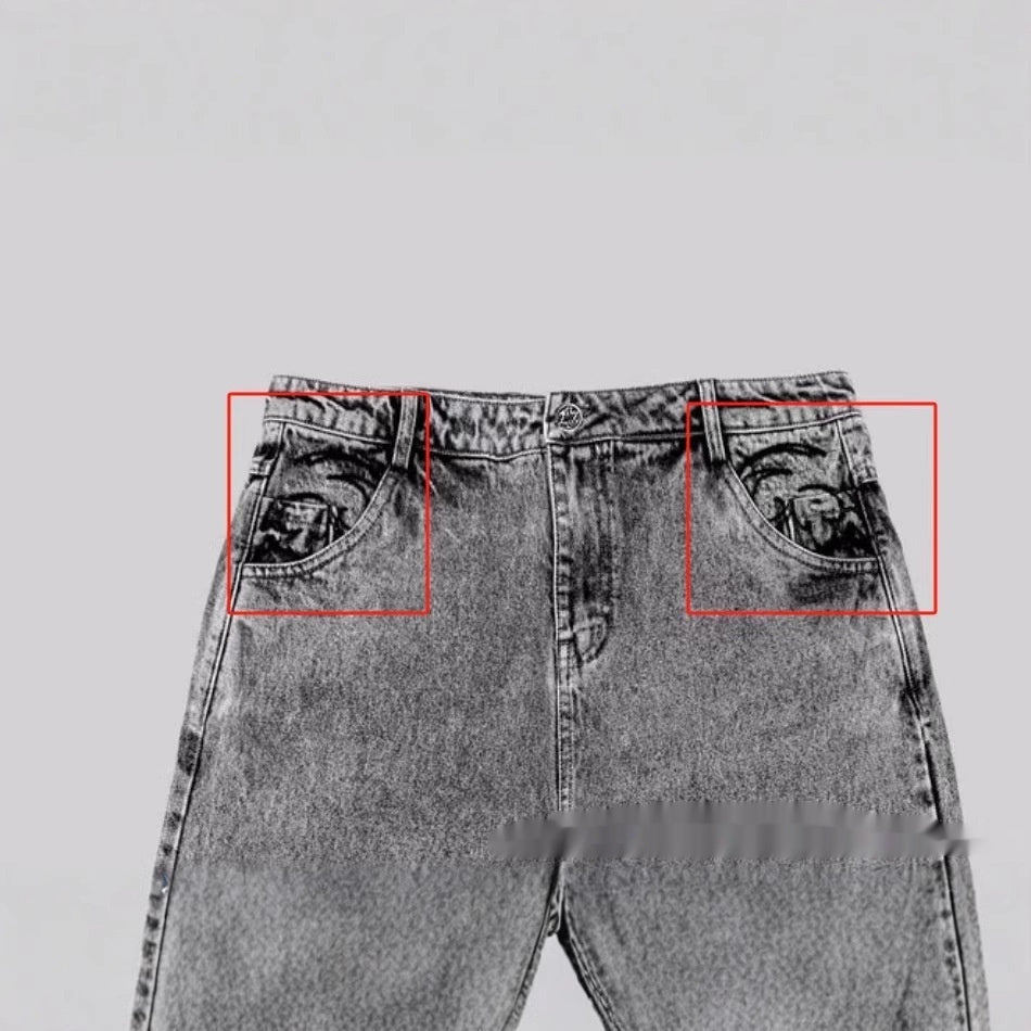 Loose Straight-leg Denim Trousers For Men And Women