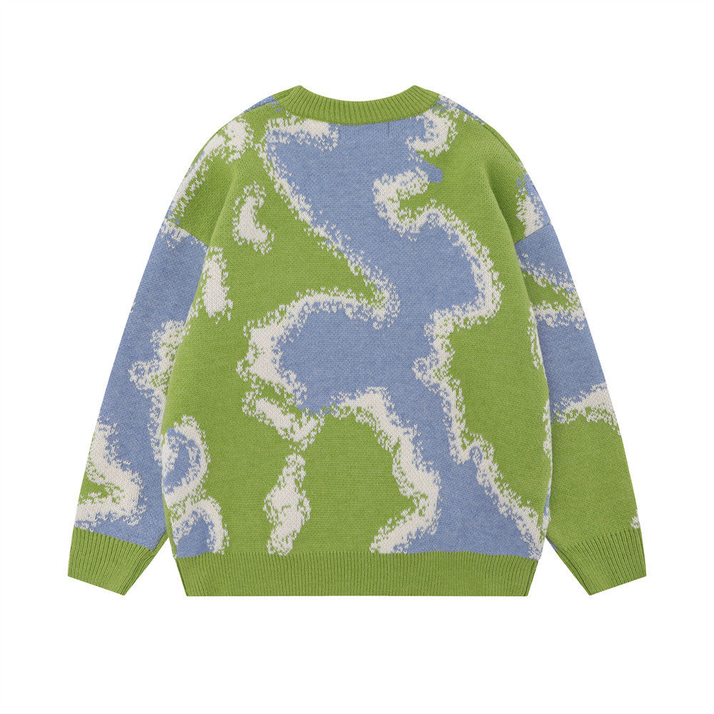Men's Loose Contrast Color Flocking Letter Pullover Sweater
