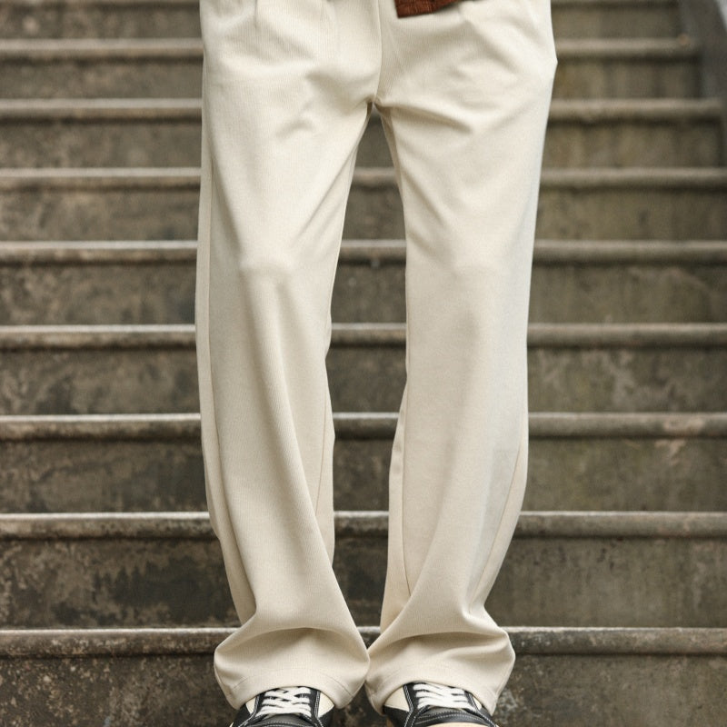 Casual Knit Fine Rib Men's Flannel Pants With Dropped Crotch