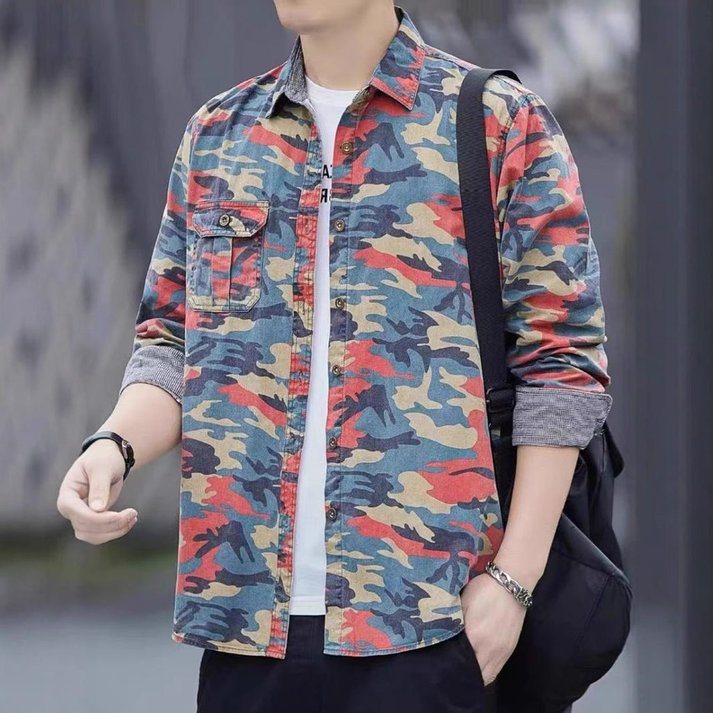 Retro Loose Shirt Men's Casual Handsome Camouflage Long Sleeve Jacket
