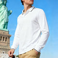 Men's Casual Jacquard Polo Shirt Quick-dry Breathable Long Sleeve