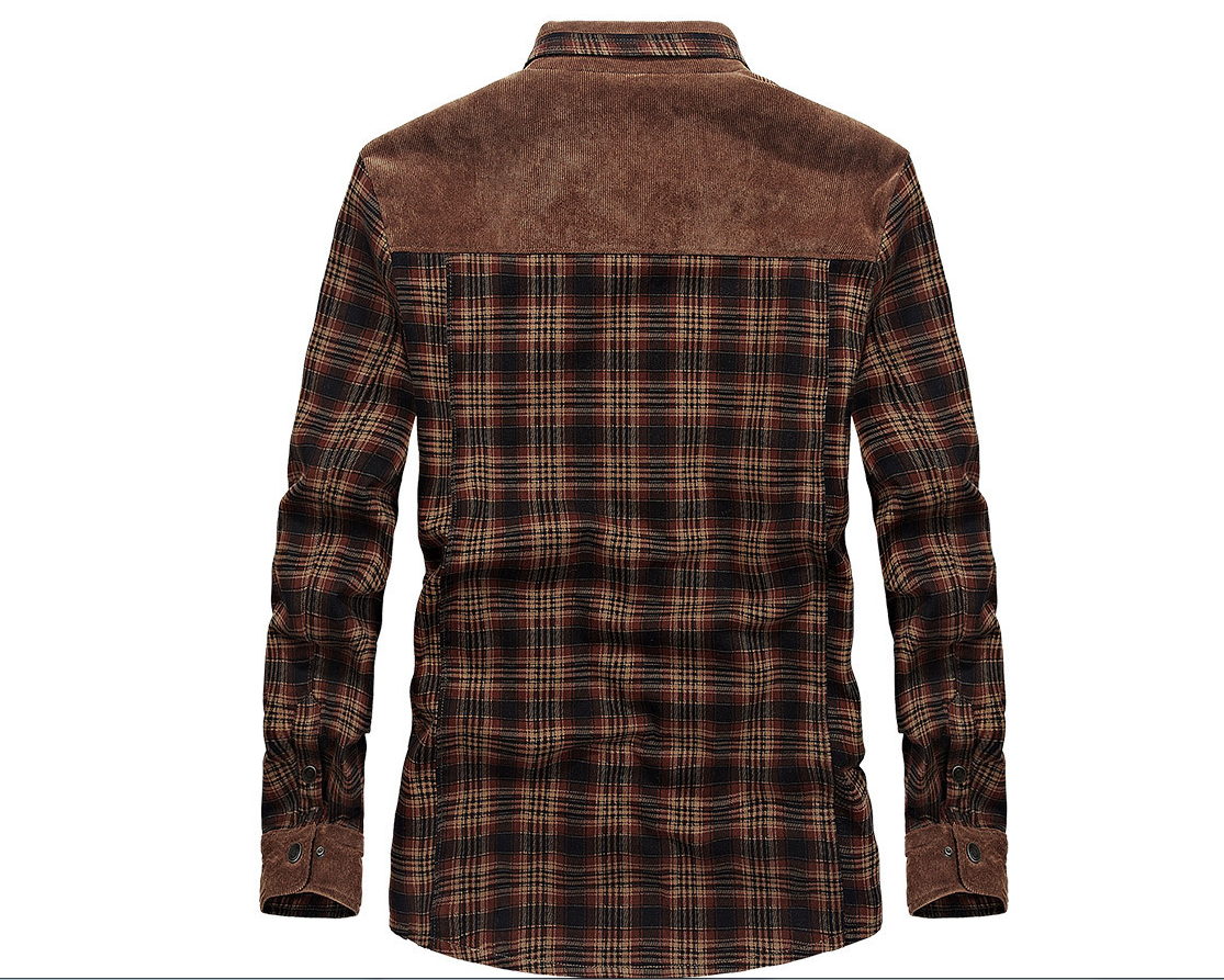 Men's plus velvet long-sleeved plaid shirt jacket