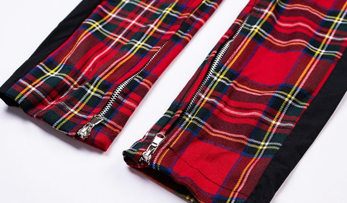 Men's and women's autumn and winter new plaid bar stitching zipper pants Biebi same paragraph casual pants