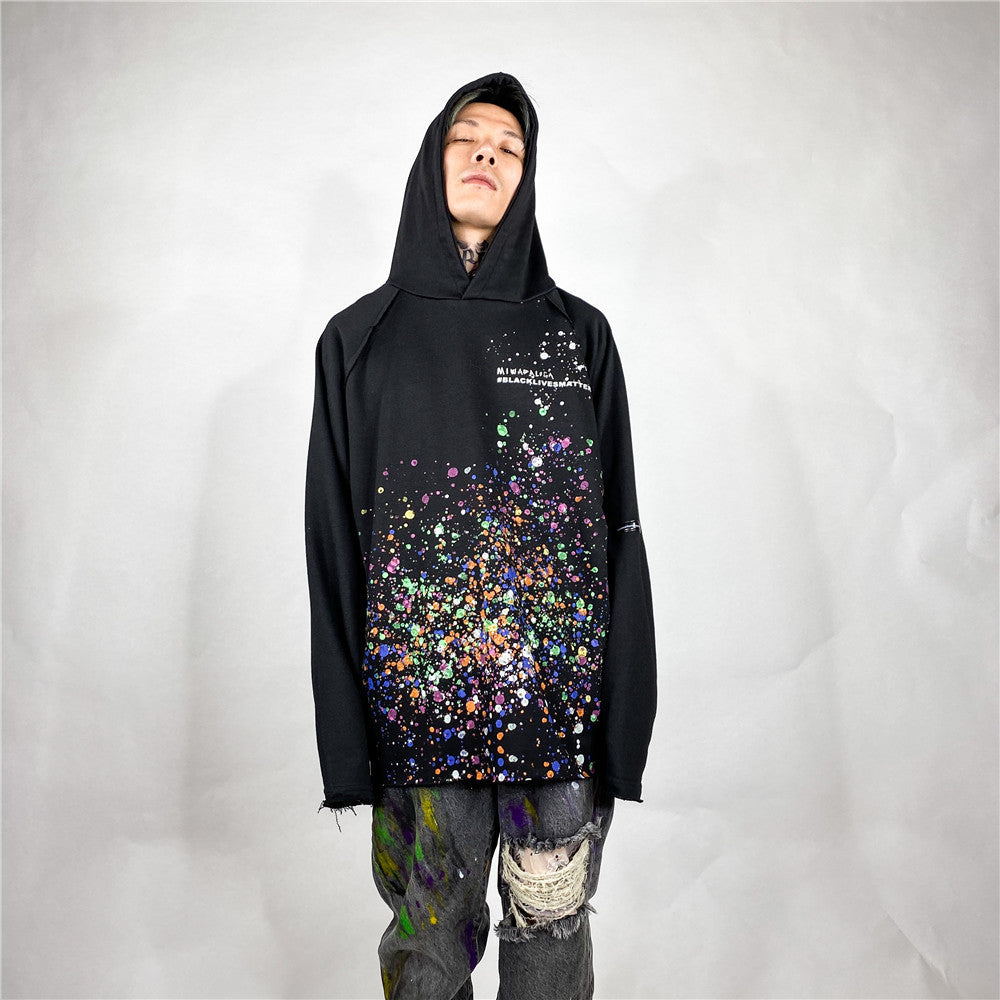 Ink Letter Printed Sweater Men's European and American Trendy Brand Hoodie