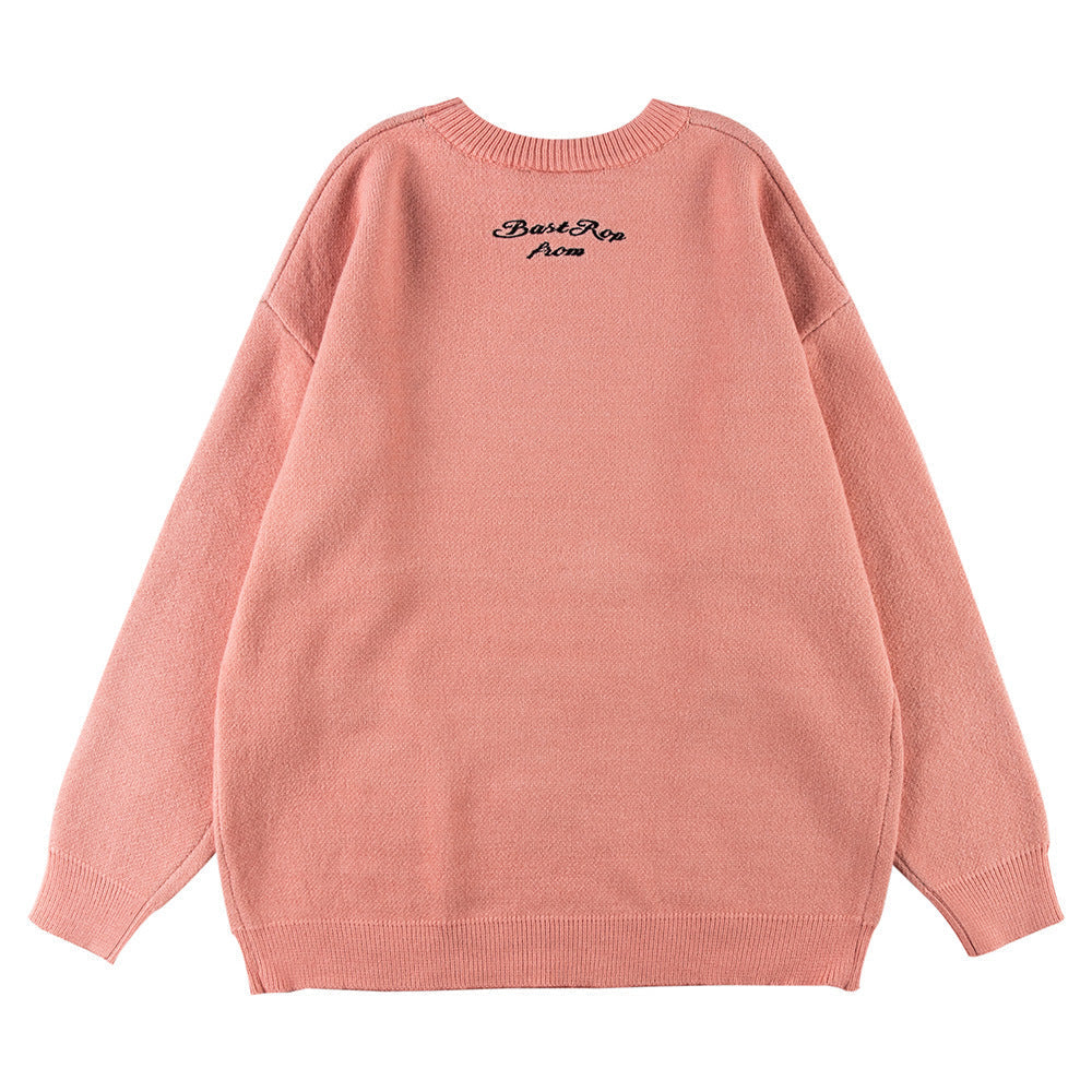 Funny Skull Crew Neck Sweater Embroidery