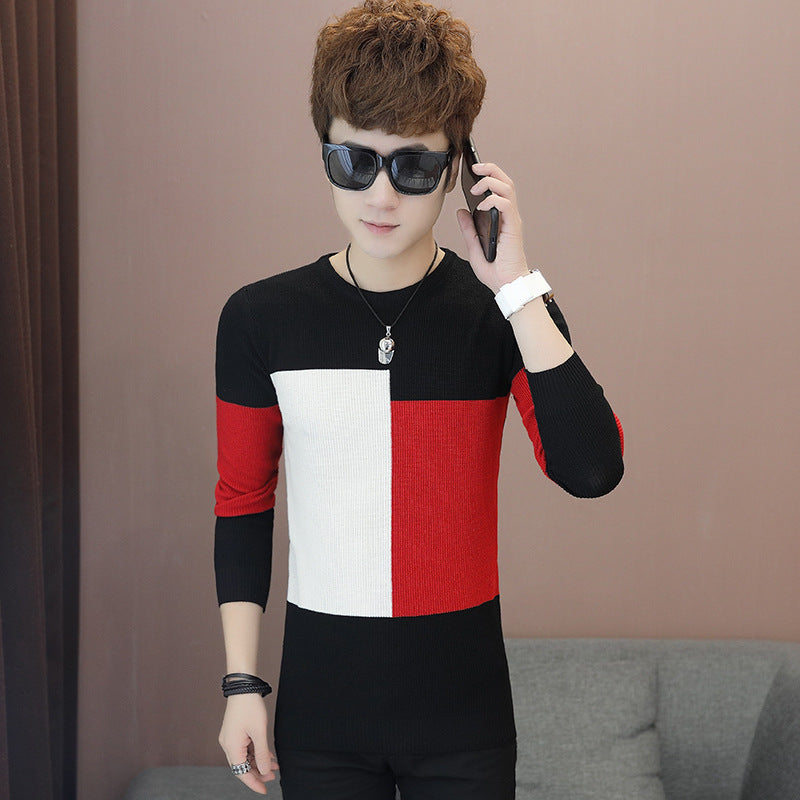 Korean Slim Top Men's Knitted Shirt Youth Round Neck Sweater