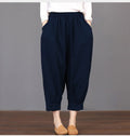 Spring And Summer Women's Casual Solid Color Cotton Linen Elastic Women's Pants