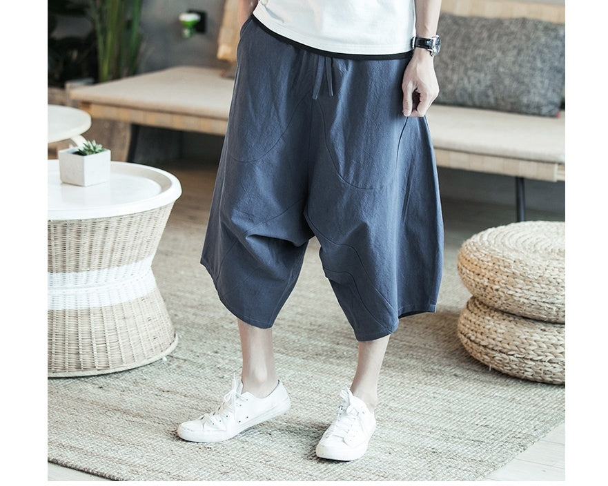 New Chinese style cotton low-grade trousers big pants youth solid color wild large size casual pants loose tide