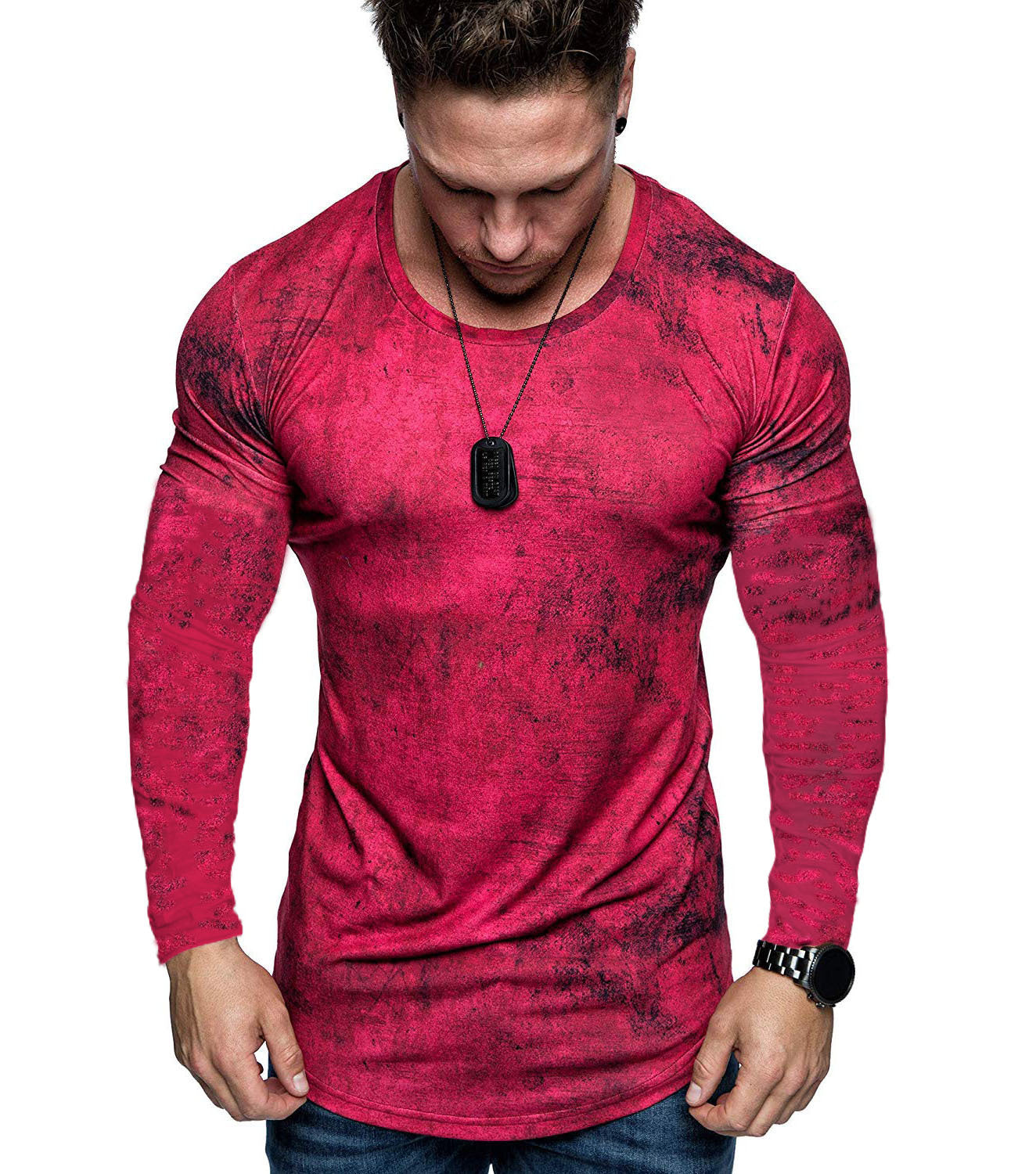 Tie-dye distressed round neck fitness t-shirt