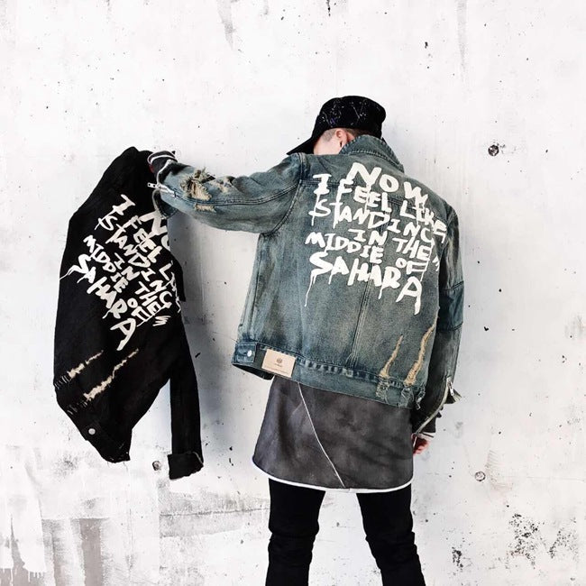 letter printed Graffiti font black blue men and women jacket