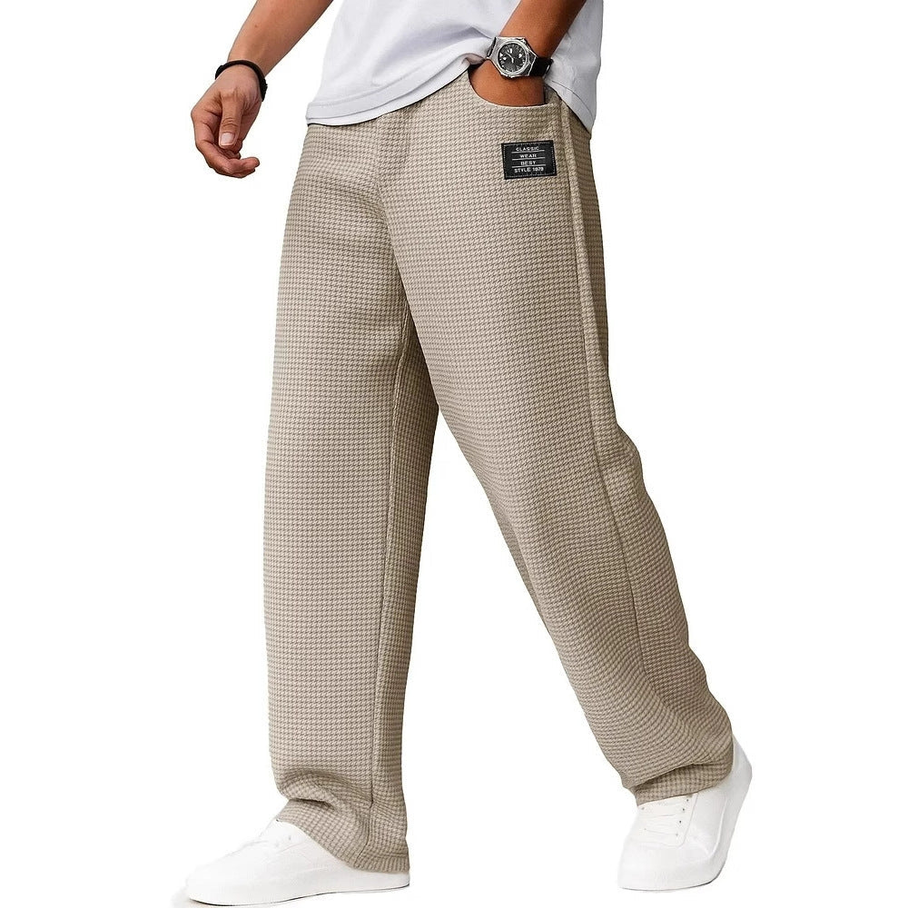 Autumn And Winter Leisure Waffle Fashion Men's Letters Straight-leg Trousers Men