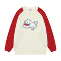 Sweet Cute Jacquard Furry Color-block Crew Neck Sweater