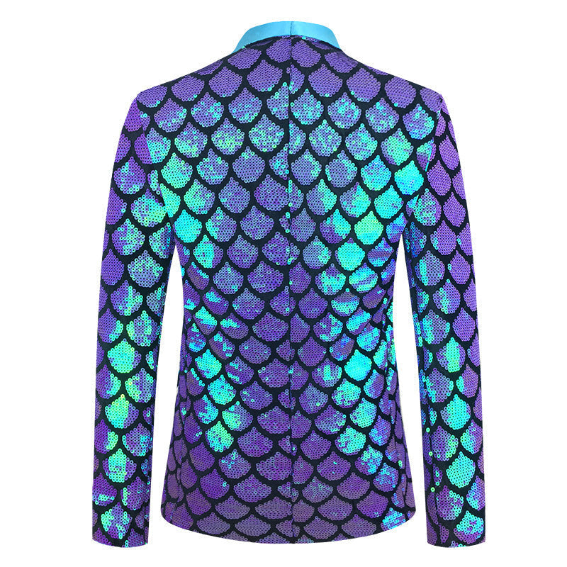 Men's Velvet Colorful Turning Piece Scale Sequined Costume