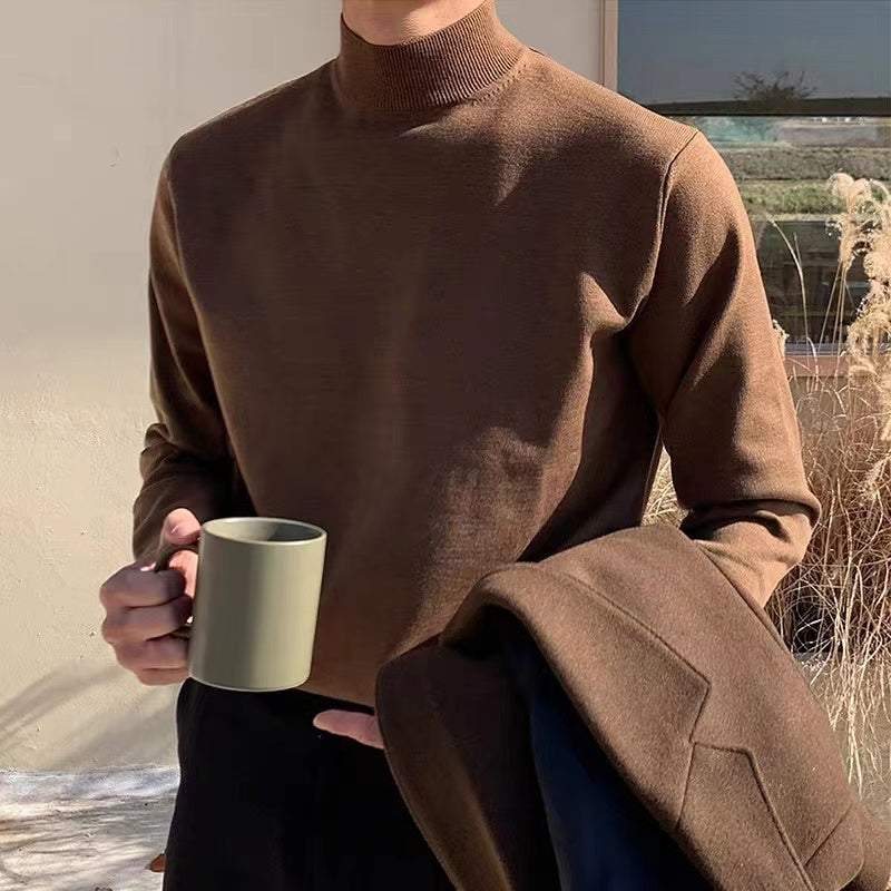 Korean Men's Long Sleeve Warm Mock Neck Sweater
