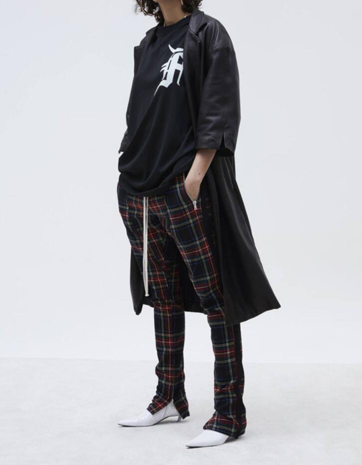 Men's and women's autumn and winter new plaid bar stitching zipper pants Biebi same paragraph casual pants