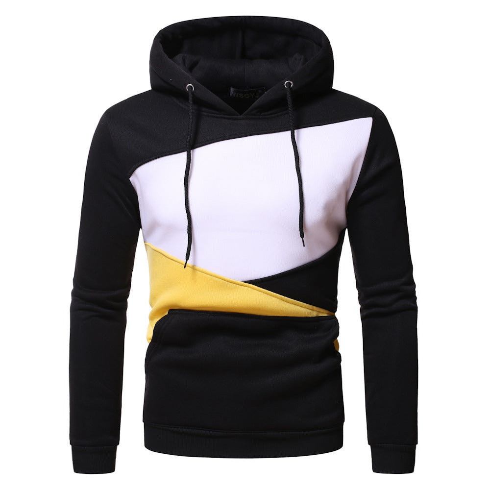 New Men's Color Matching Hooded Sweater
