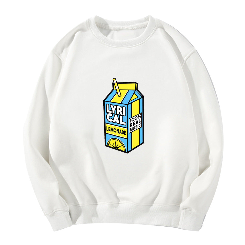 Lemon Print European And American Plus Velvet Crew Neck Sweater For Men And Women