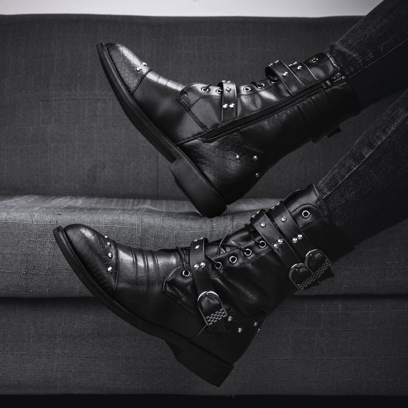 Middle Tube Leather Boots Ceremonial Motorcycle Men's Martin Performance