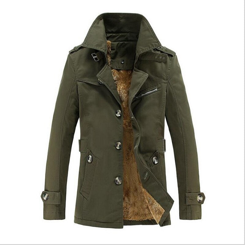 Men's Mid-Length Loose And Velvet Padded Lapel Trench Coat