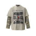 Retro Camouflage Faux Two-piece Long Sleeve T-shirt Top