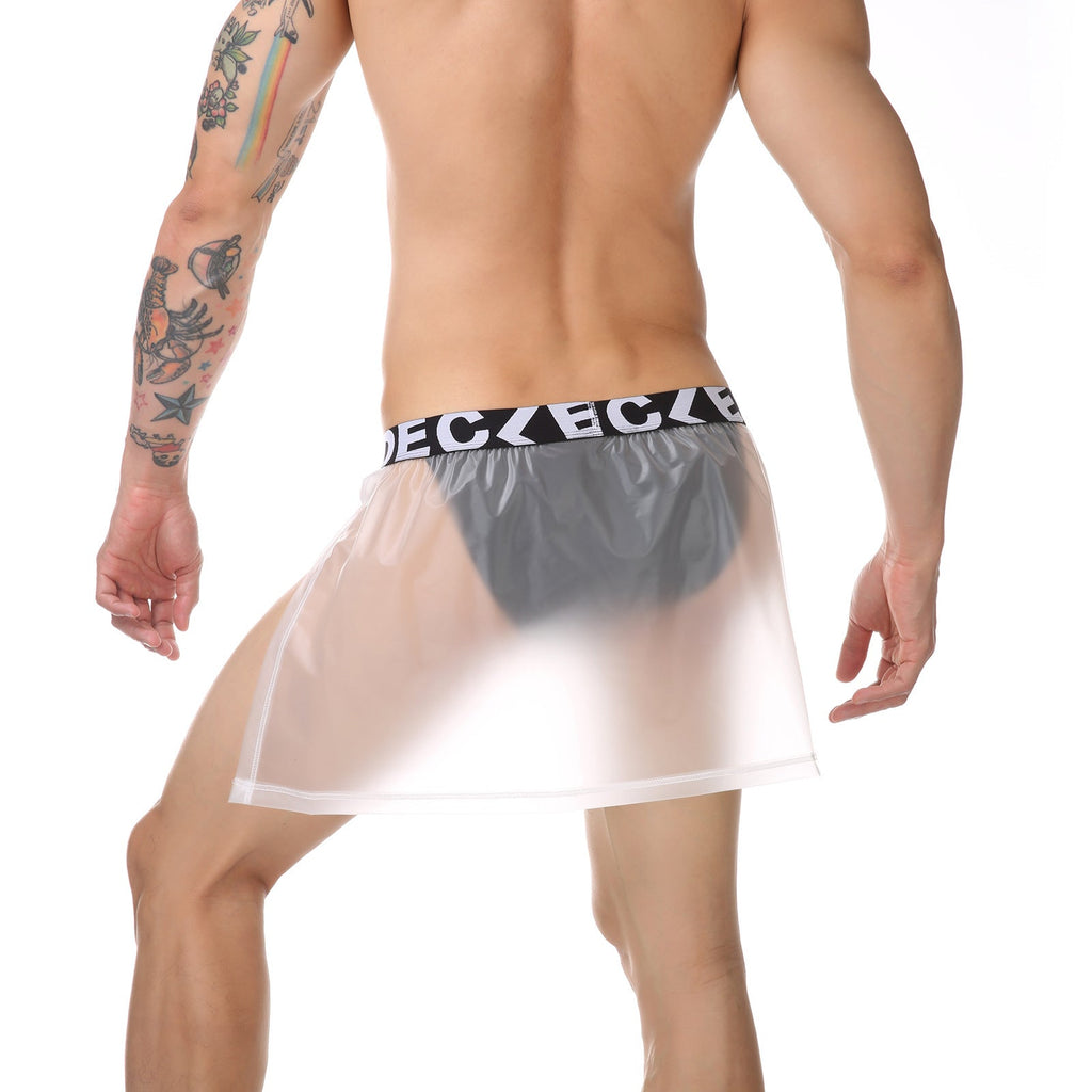 Men's Two PVC Mini Skirt Pants Sexy Transparent Side Open