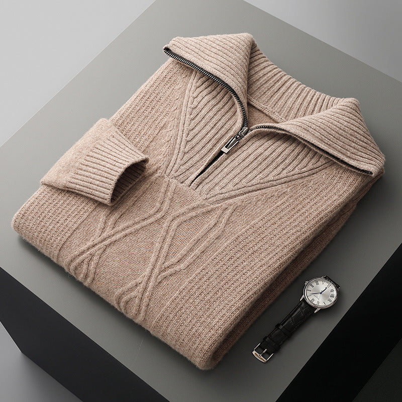 Men's Diamond-Pattern Sweater Casual Stand Collar Long Sleeves