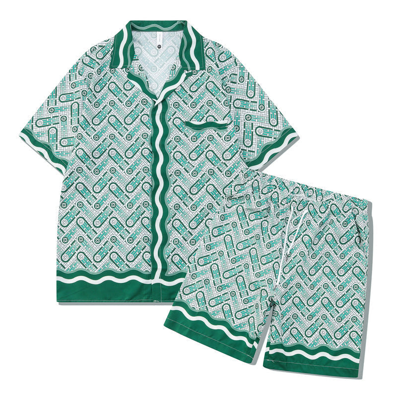 European And American Digital Printing Abstract Shirt Set