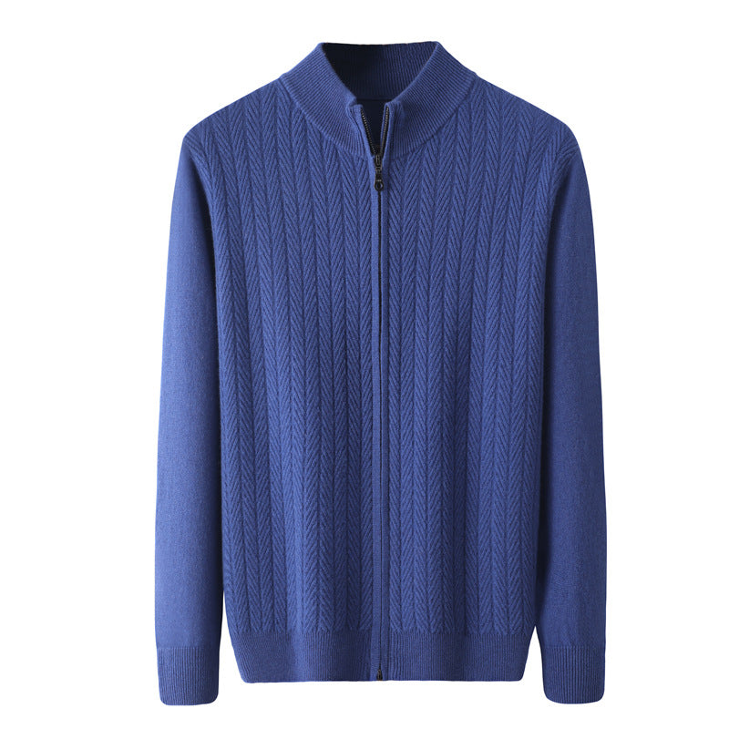 Wheat Twisted Zipper Knitted Cardigan Coat Men's High Sense